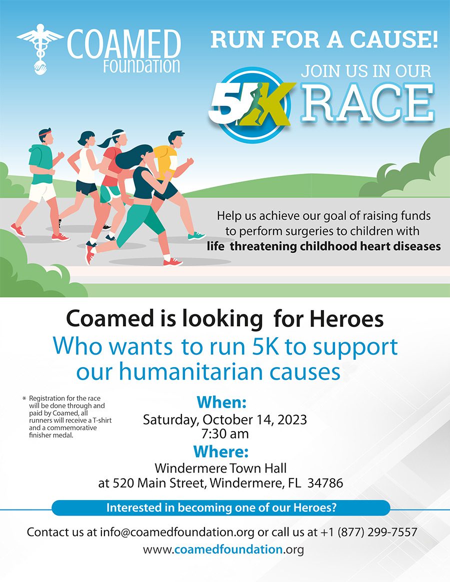 5K-run-2023 Coamed is looking for Heroes who want to run 5k to support our humanitarian causes.